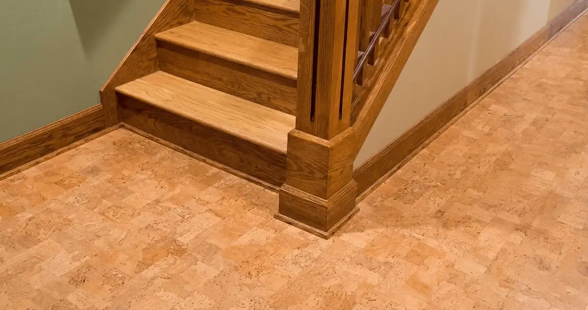 End of a staircase with cork flooring in Clearwater, FL